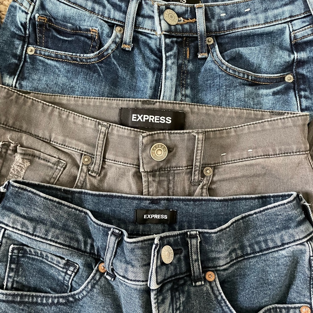 Express High Rise Blue and Gray Jeans